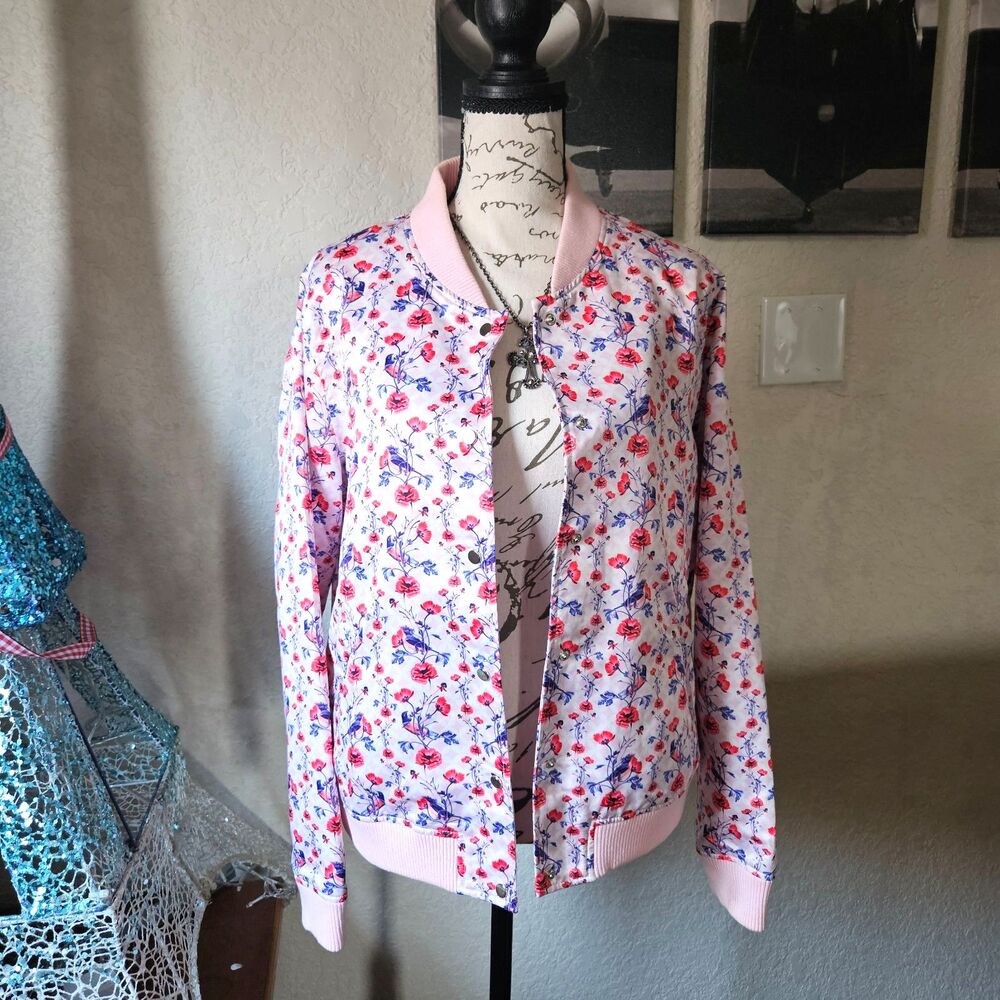Lindy Bop Satin Bomber Jacket Flowers & Birds | Retro | Grandmacore